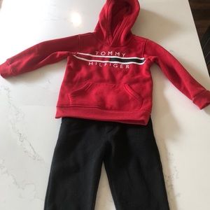 Red Tommy Hilfiger Sweatshirt with Black Matching Pants
